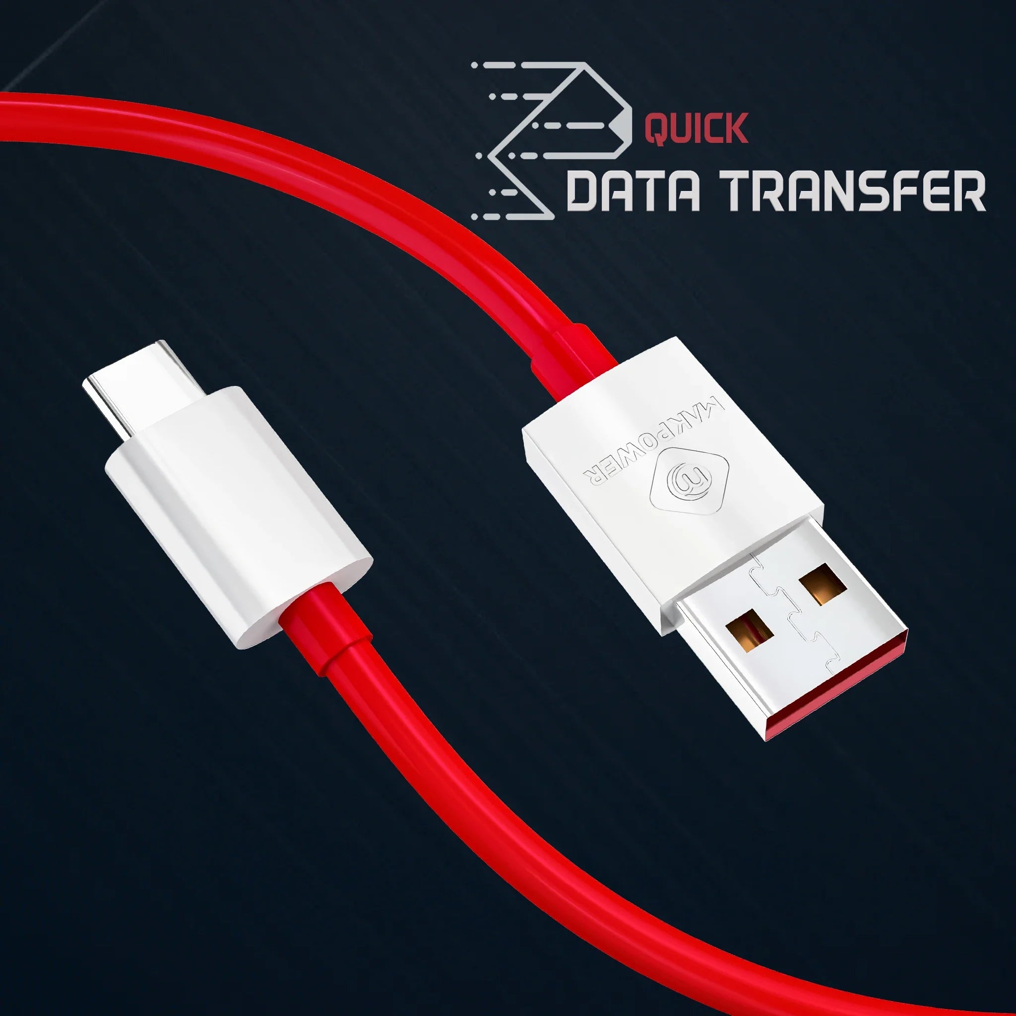 MakPower 65W SUPER VOOC USB Cable - Durable braided cable for fast charging and high-speed data transfer, compatible with smartphones, tablets, and laptops.