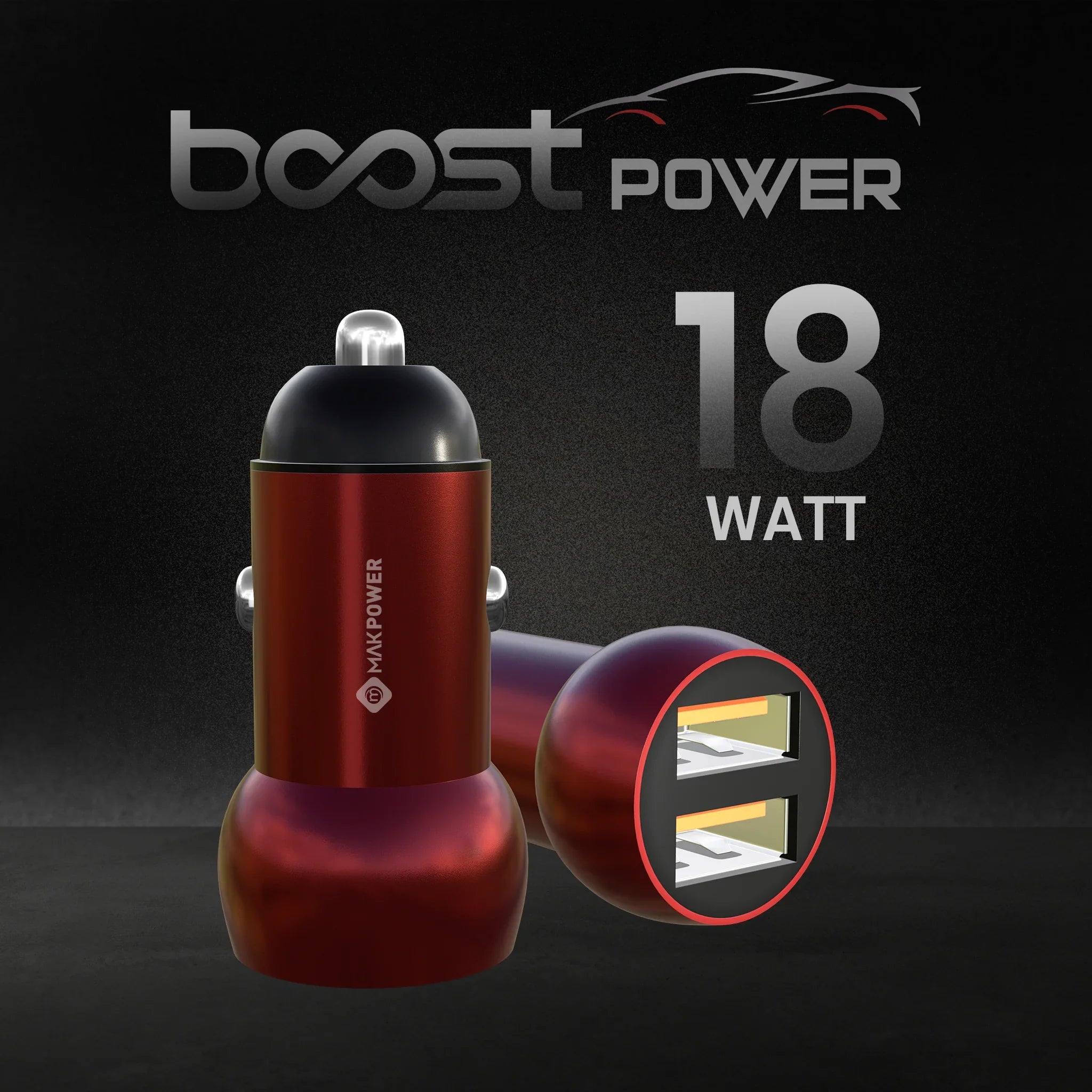 Fast Dual USB Car Charger Red