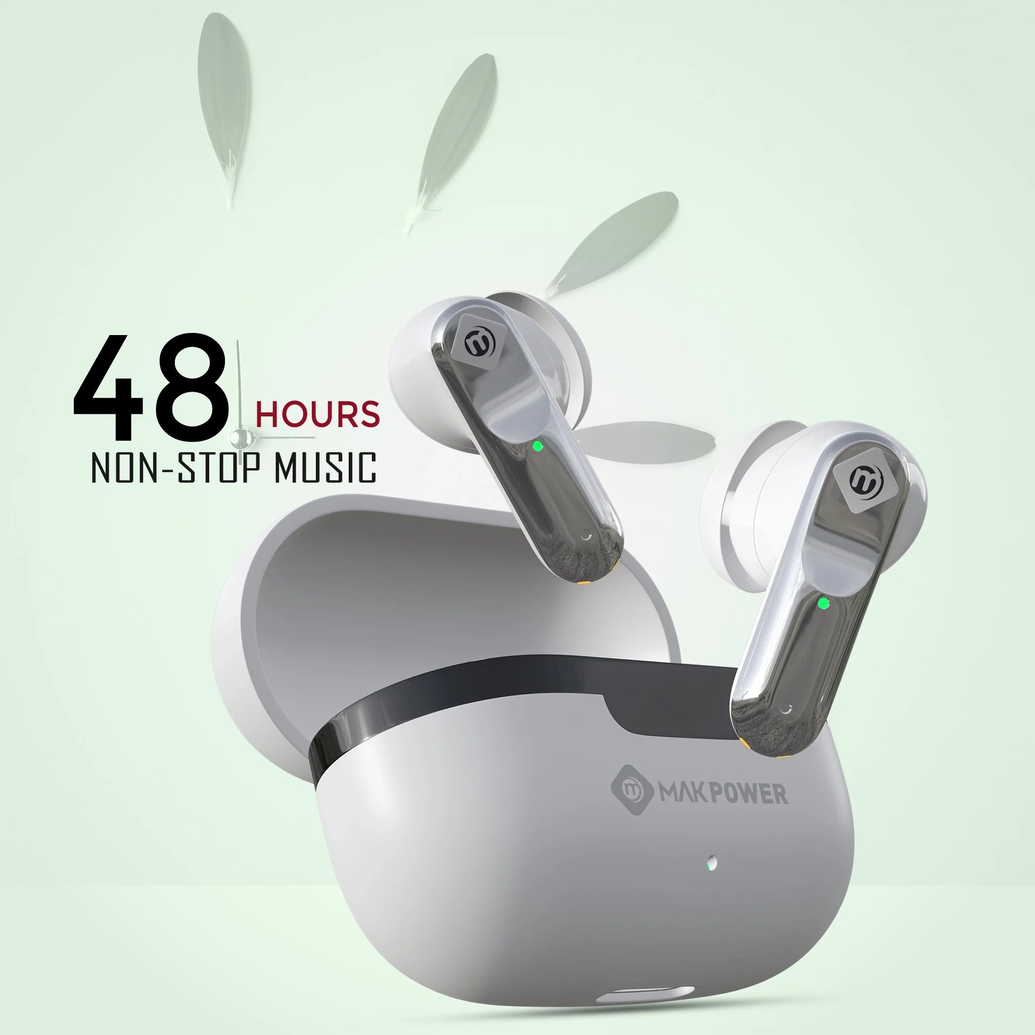 Budget-friendly TWS Earbuds MakPower_Music_Gear_25_White 48 Hours Non-Stop Music