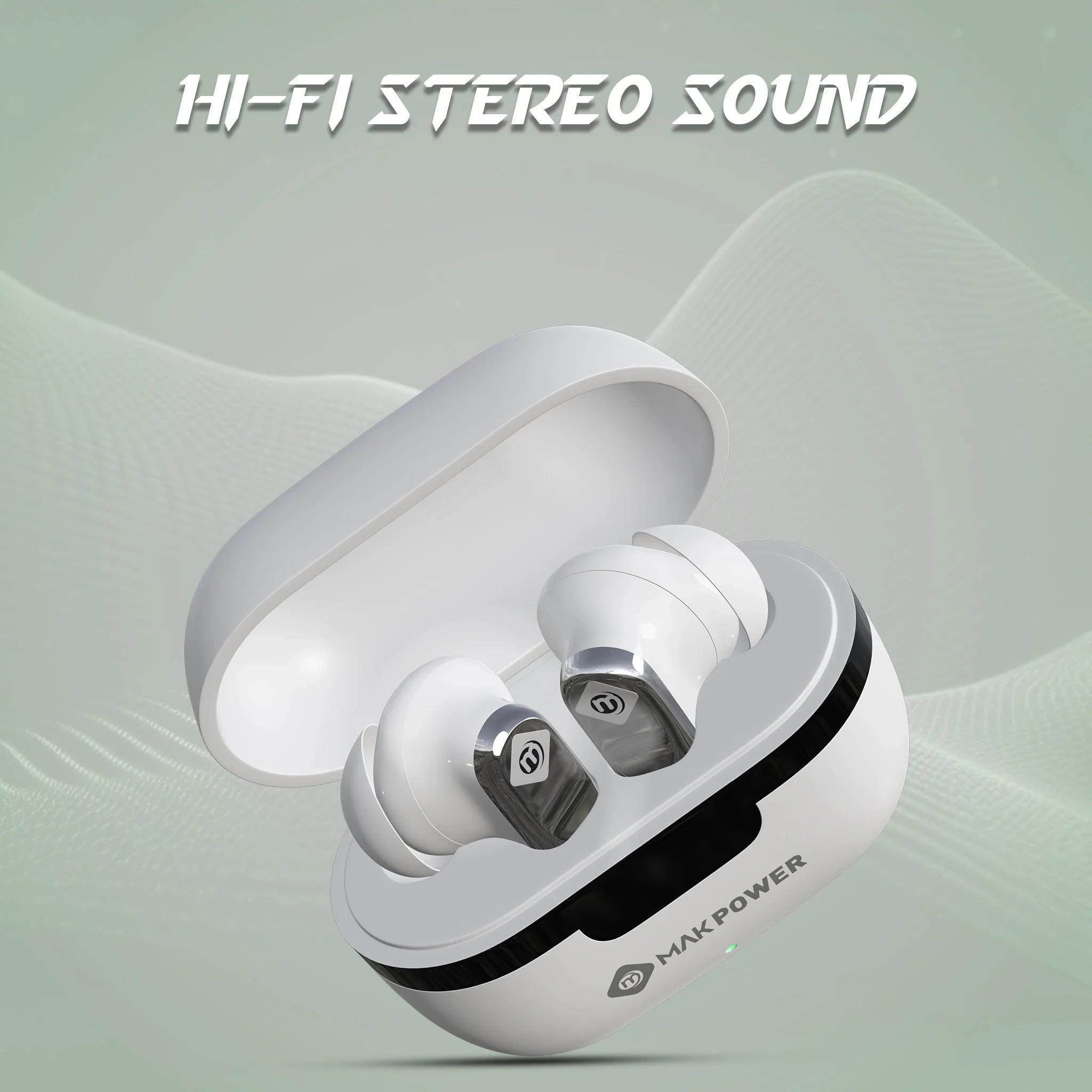 Budget-friendly TWS Earbuds MakPower_Music_Gear_25_White with Hi-Fi Stereo Sound